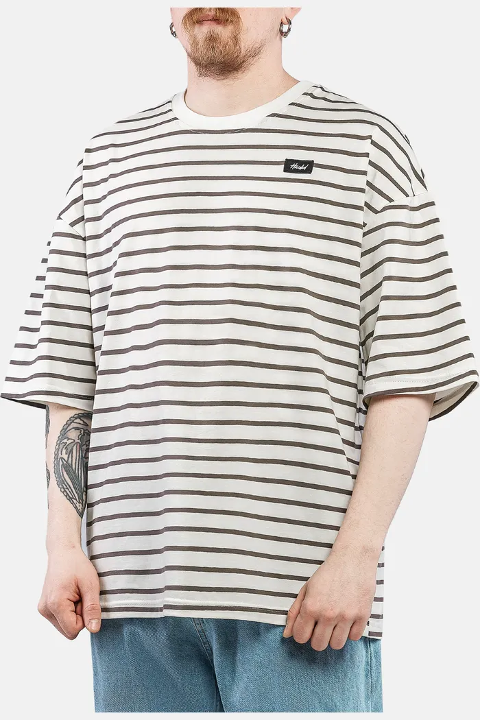 Футболка HAIDED "BERT RLXD TEE" молочная в коричневую полоску