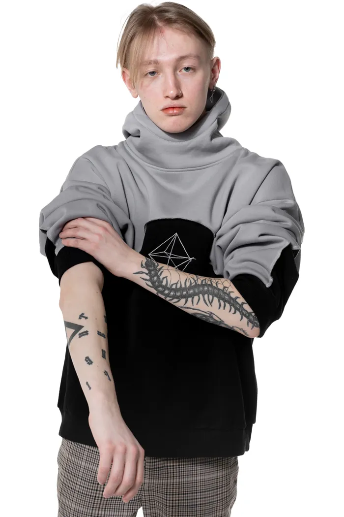 Толстовка с кап./вышивка Кристалл gray-blk man OS