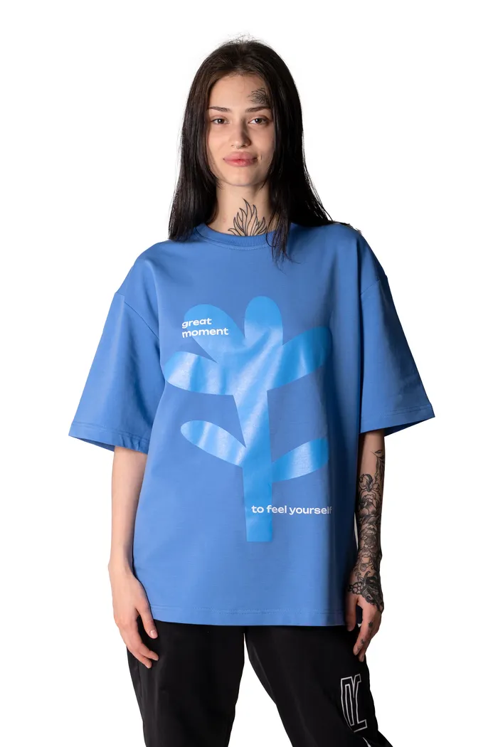 602 Flower French Terry blue OS