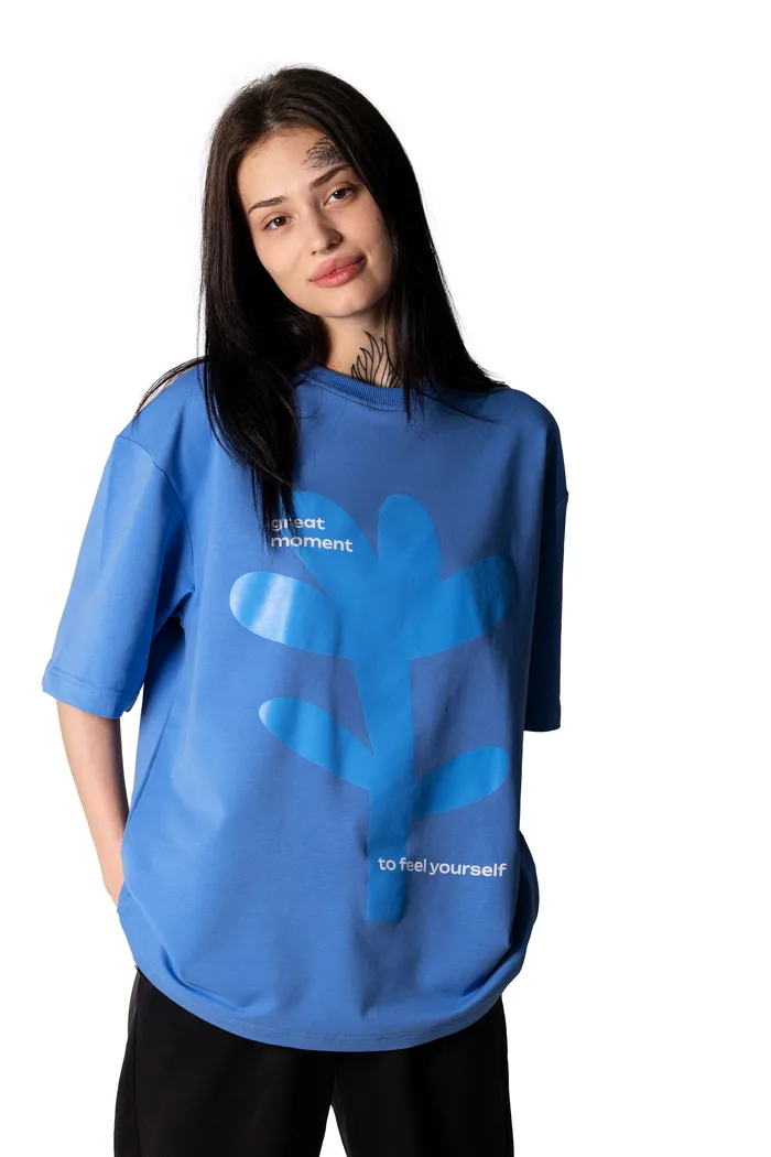 602 Flower French Terry blue OS