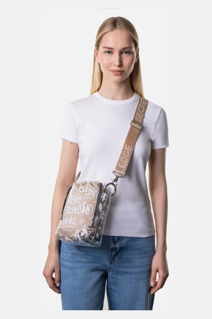 Сумка Mini Glassy Tub розовая, металлический ремень