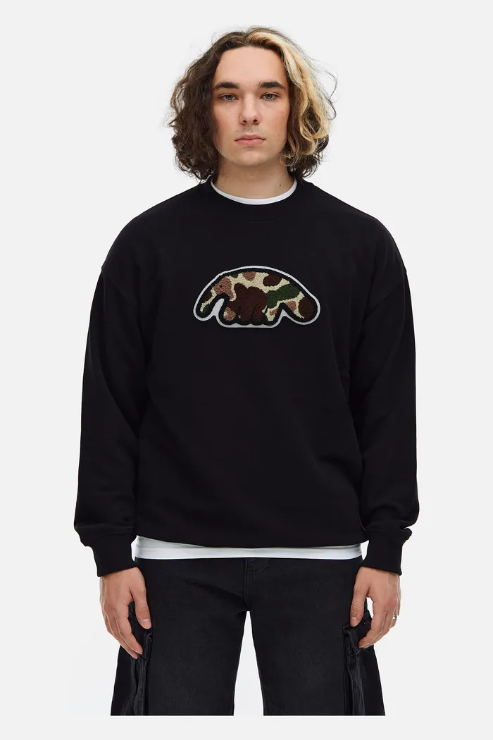 Толстовка ANTEATER Crewneck-Black-Camo-Logo черная