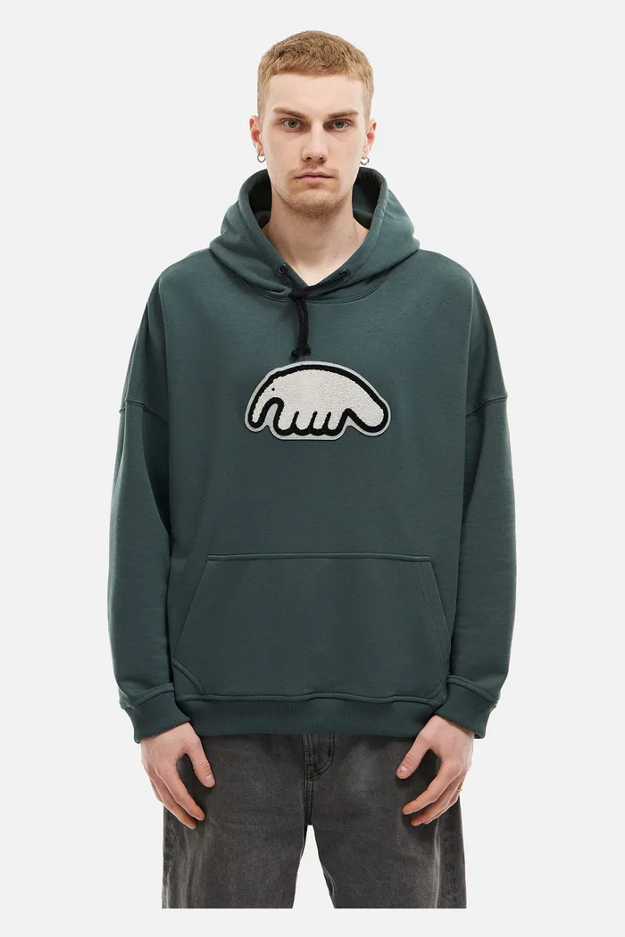Толстовка ANTEATER Hoodie-Marengo-White-Logo серо-зеленая