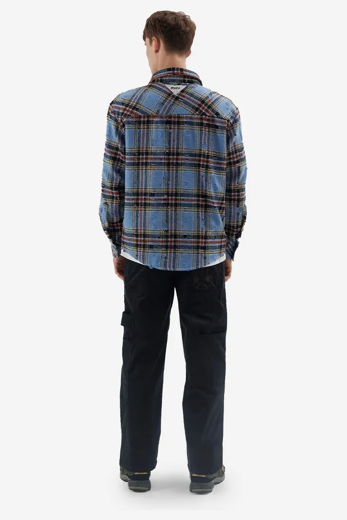Ripped Plaid Shirt Blue