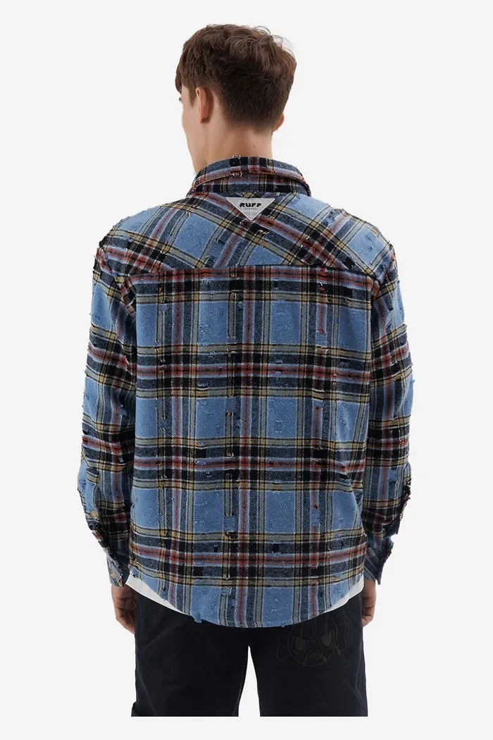 Ripped Plaid Shirt Blue