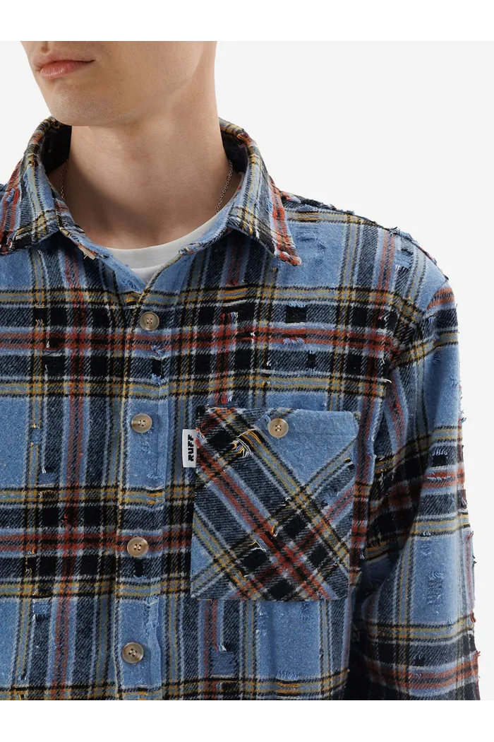 Ripped Plaid Shirt Blue