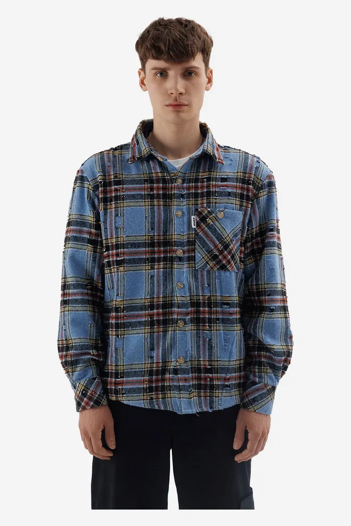 Ripped Plaid Shirt Blue