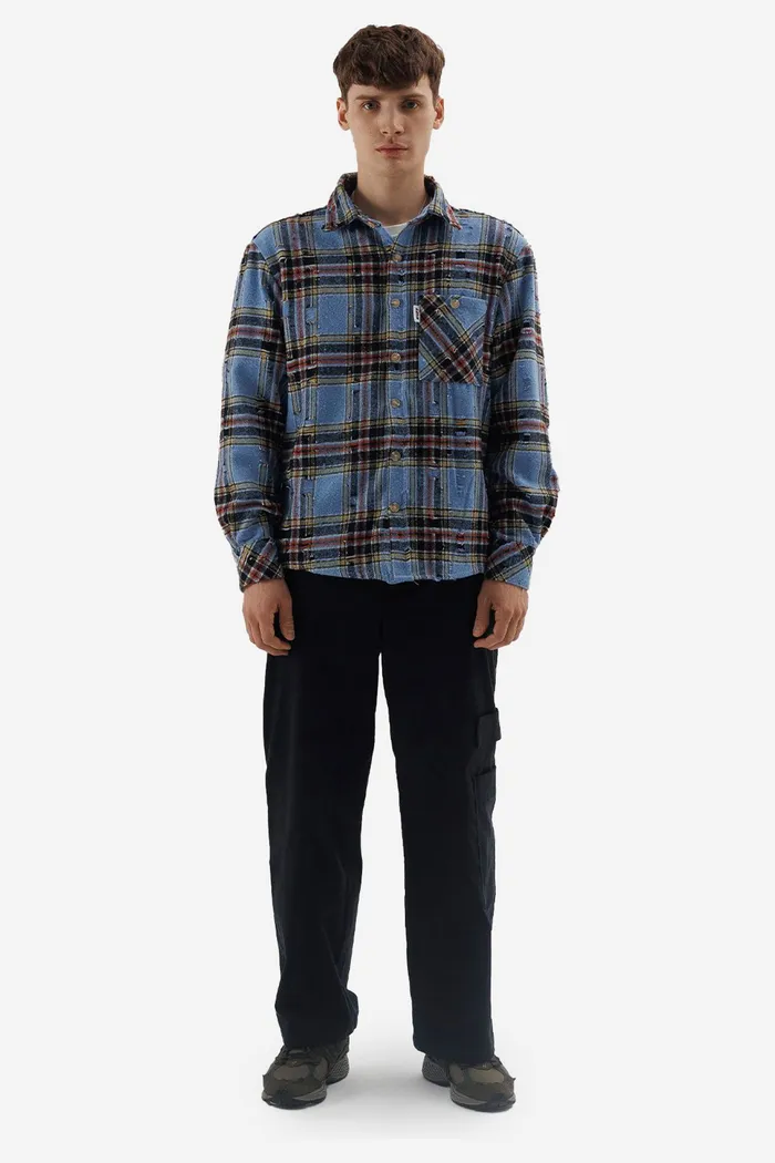 Ripped Plaid Shirt Blue