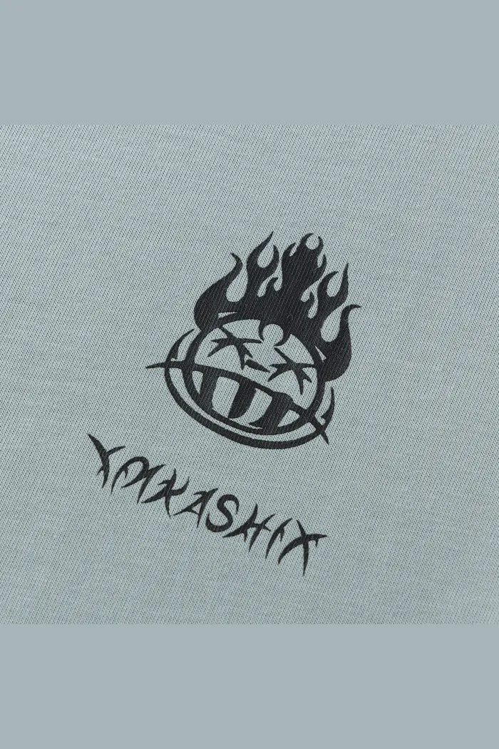 Футболка YMKASHIX HELLCOME logo серо-синяя