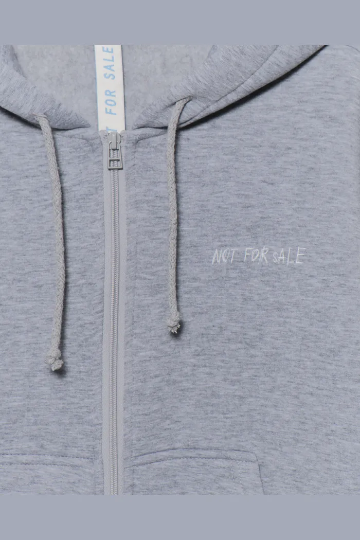 Худи женское Zip Scratch серый меланж принт белый 