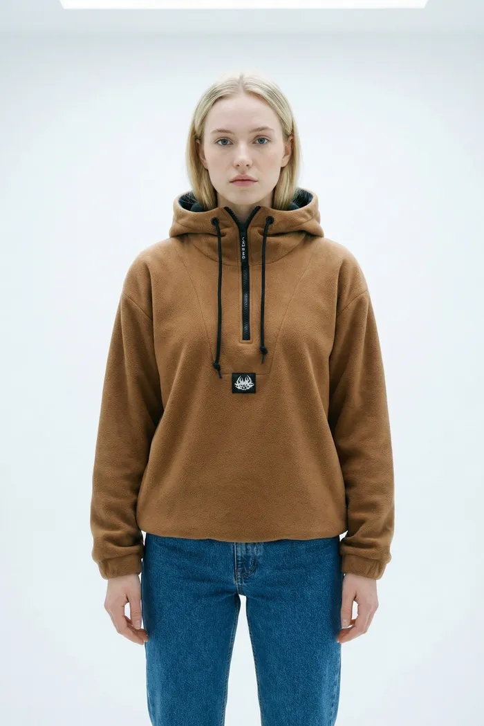 Худи Hook "Лого" Халфзип коричневое женское