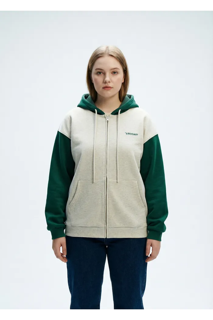 Зип худи YMKASHIX HTF светло-серое/зеленое женское