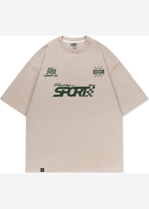 Футболка серая Haided "RACING RLXD HW TEE" grey.beige