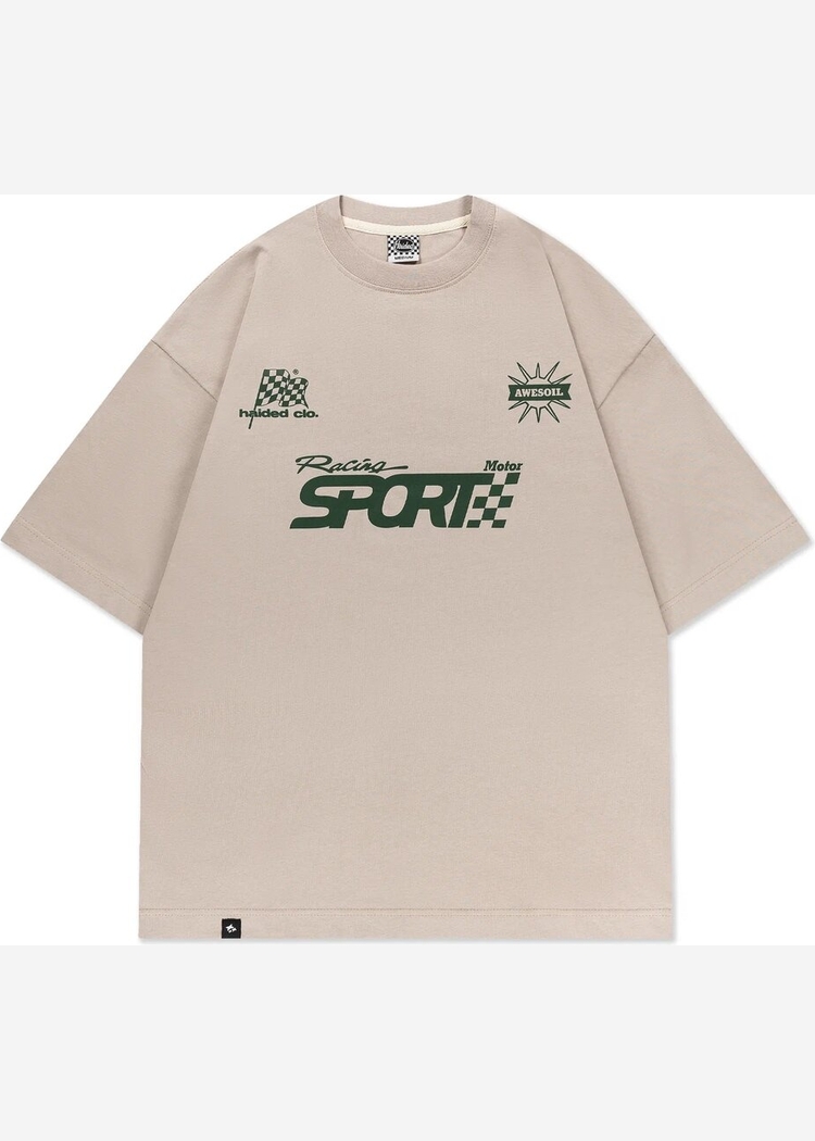Футболка серая Haided "RACING RLXD HW TEE" grey.beige