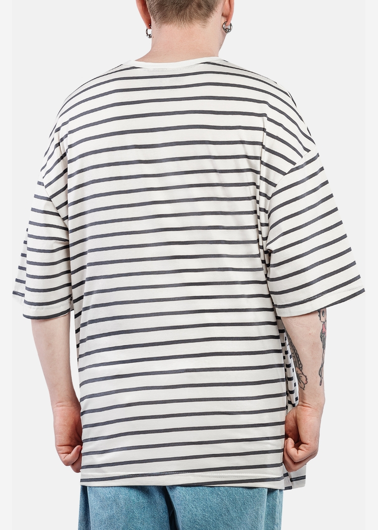 Футболка HAIDED "BERT RLXD TEE" молочная в графитовую полоску