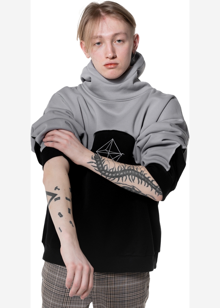Толстовка с кап./вышивка Кристалл gray-blk man OS