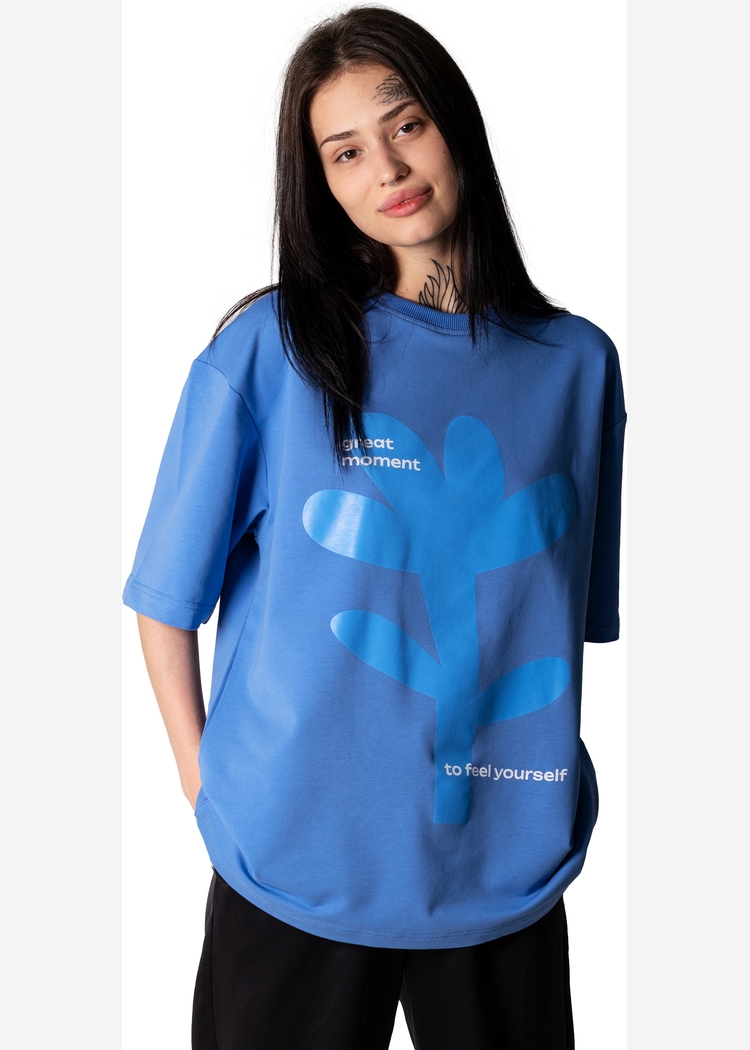 602 Flower French Terry blue OS