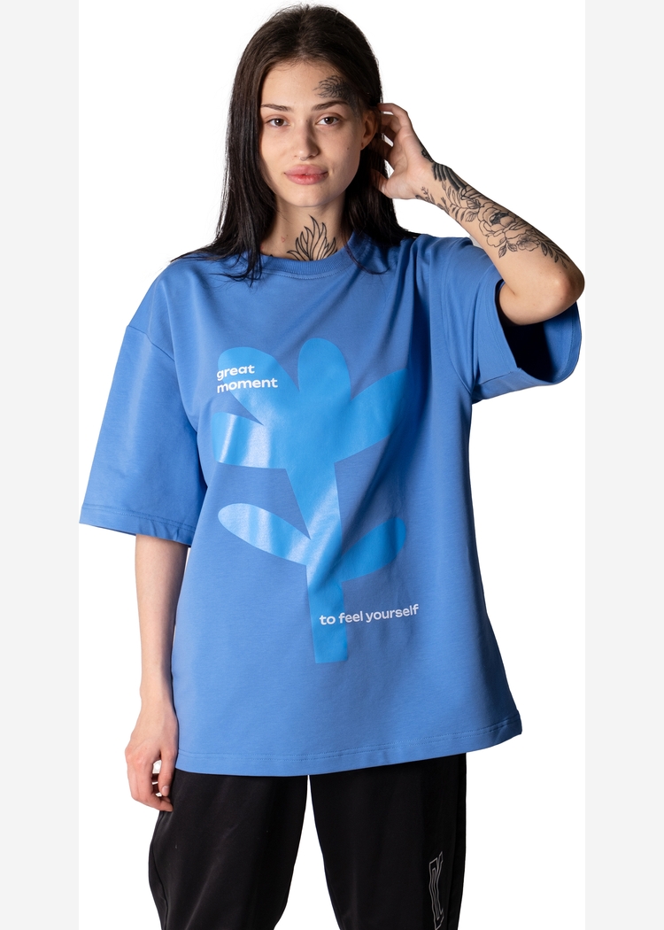 602 Flower French Terry blue OS