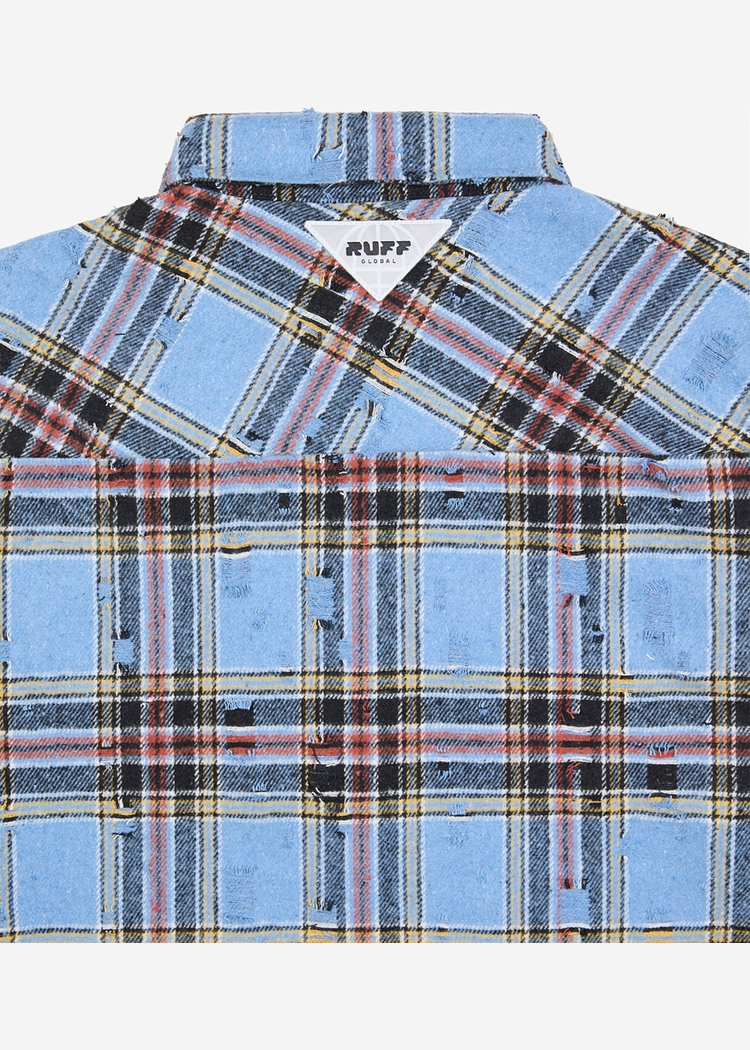 Ripped Plaid Shirt Blue