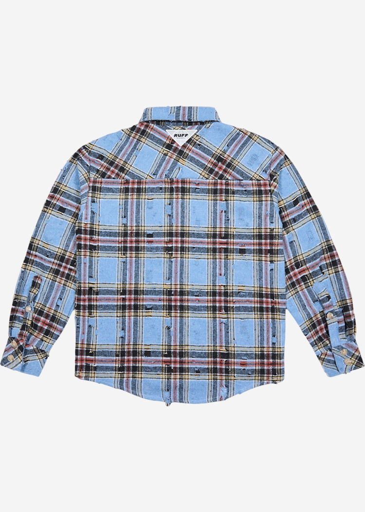Ripped Plaid Shirt Blue