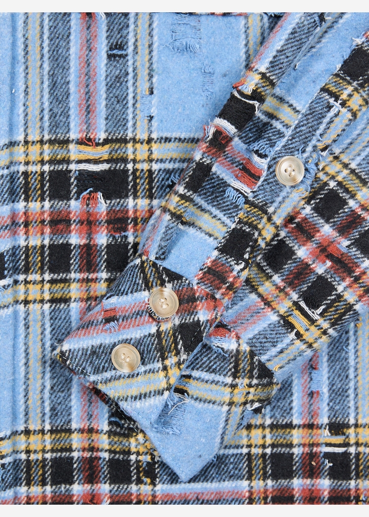 Ripped Plaid Shirt Blue