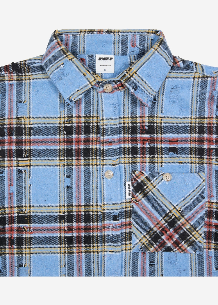 Ripped Plaid Shirt Blue