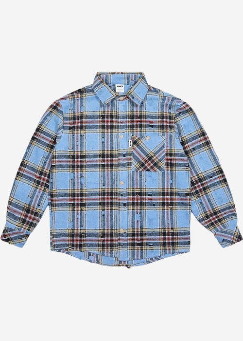 Ripped Plaid Shirt Blue