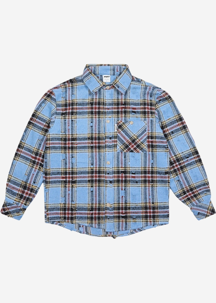 Ripped Plaid Shirt Blue