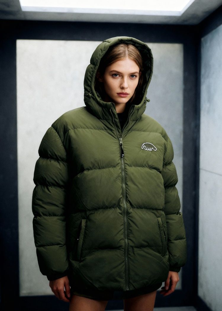 Куртка зеленая ANTEATER Downjacket-HoodedCrispy-Dark-Green