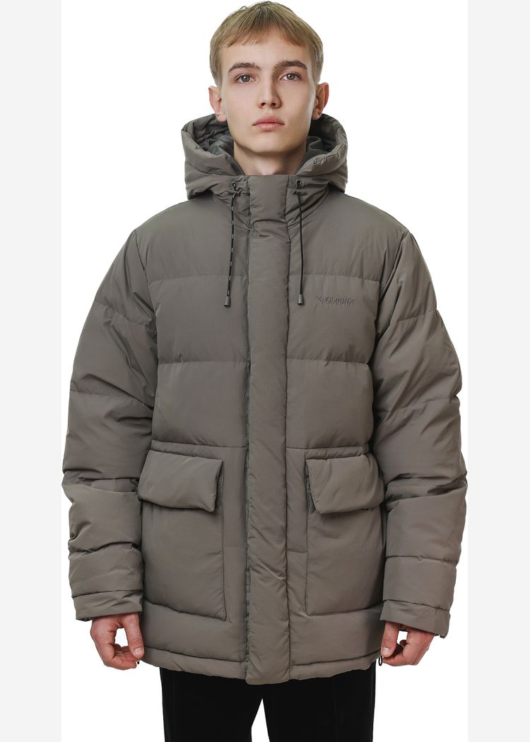 Пуховик YMKASHIX HTF Logo серый мужской