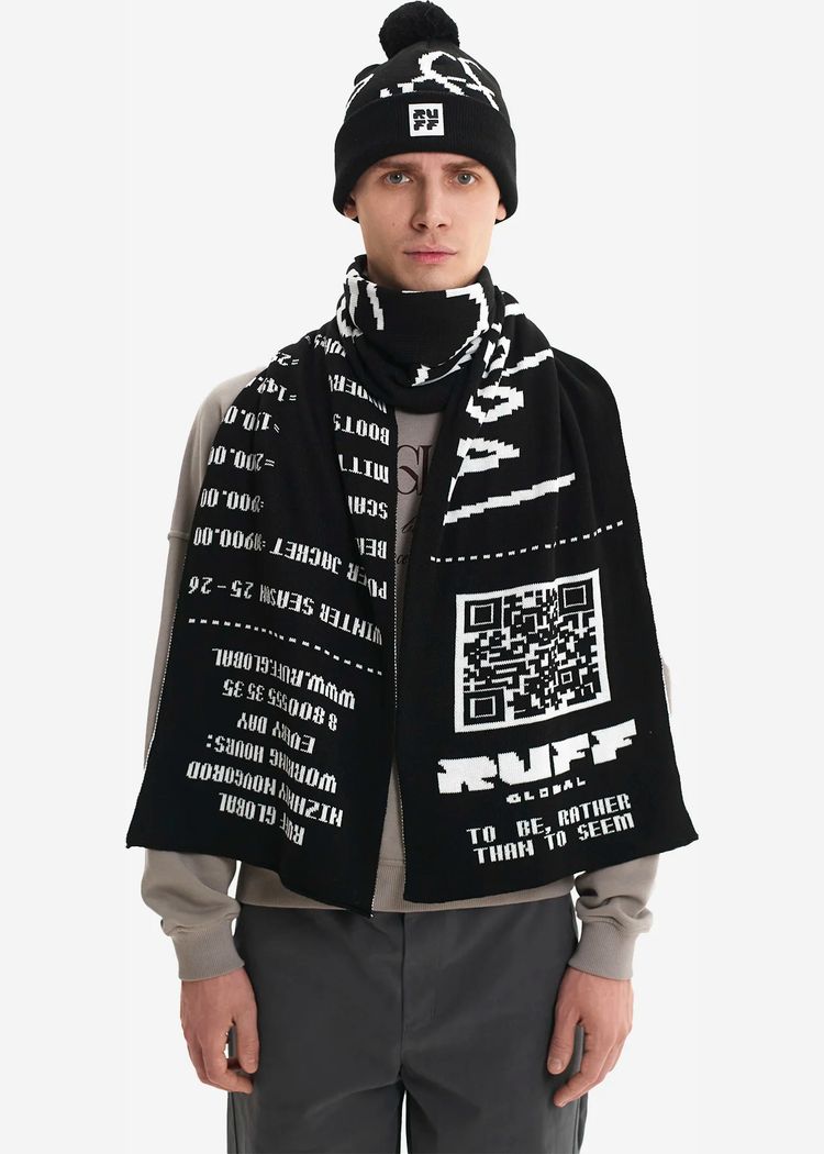 Шарф Cashier's Cheque Scarf Black/White черно-белый мужской