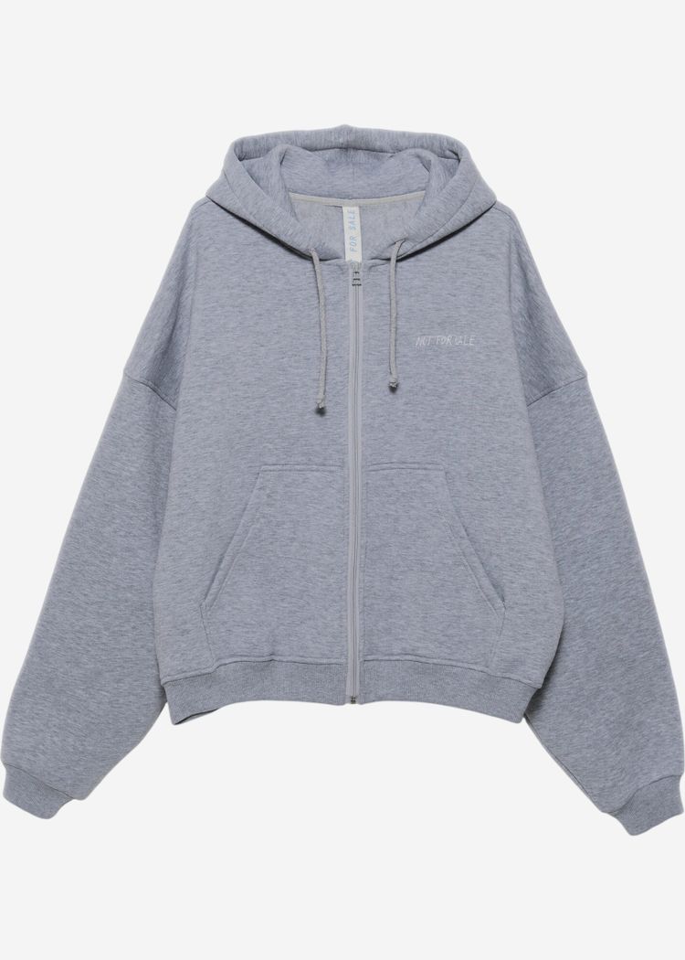 Худи женское Zip Scratch серый меланж принт белый 