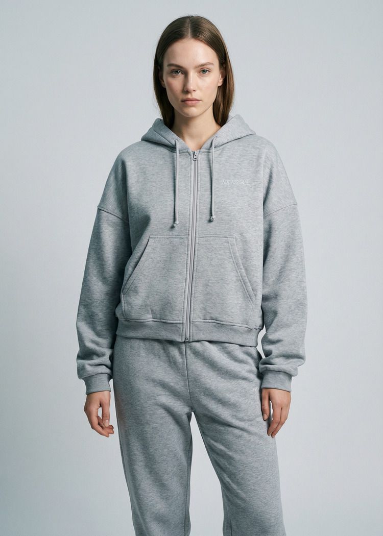 Худи женское Zip Scratch серый меланж принт белый 